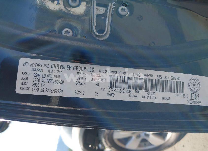 Photo 9 of 2010 Dodge Ram 1500 SLT/SPORT/TRX (VIN 1D7RV1CT2AS155391)