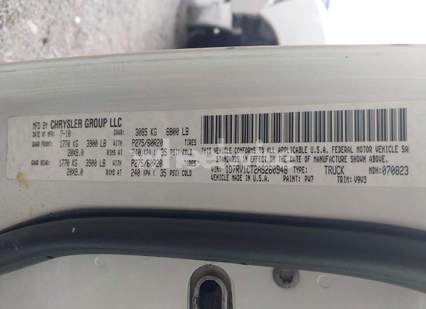 Photo 9 of 2010 Dodge Ram 1500 SLT/SPORT/TRX (VIN 1D7RV1CT2AS260948)