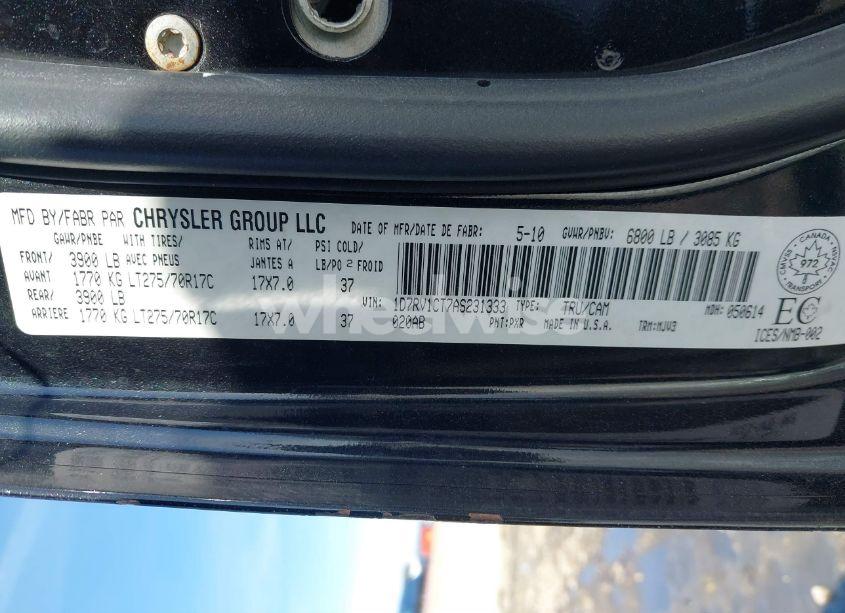 Photo 9 of 2010 Dodge Ram 1500 SLT/SPORT/TRX (VIN 1D7RV1CT7AS231333)