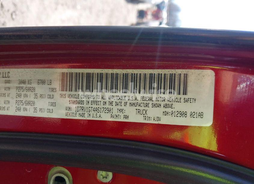 Photo 9 of 2010 Dodge Ram 1500 SLT/SPORT/TRX (VIN 1D7RV1GT4AS172901)