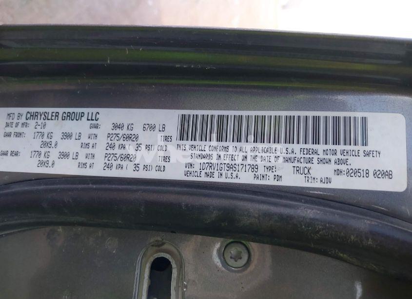 Photo 9 of 2010 Dodge Ram 1500 SLT/SPORT/TRX (VIN 1D7RV1GT9AS171789)