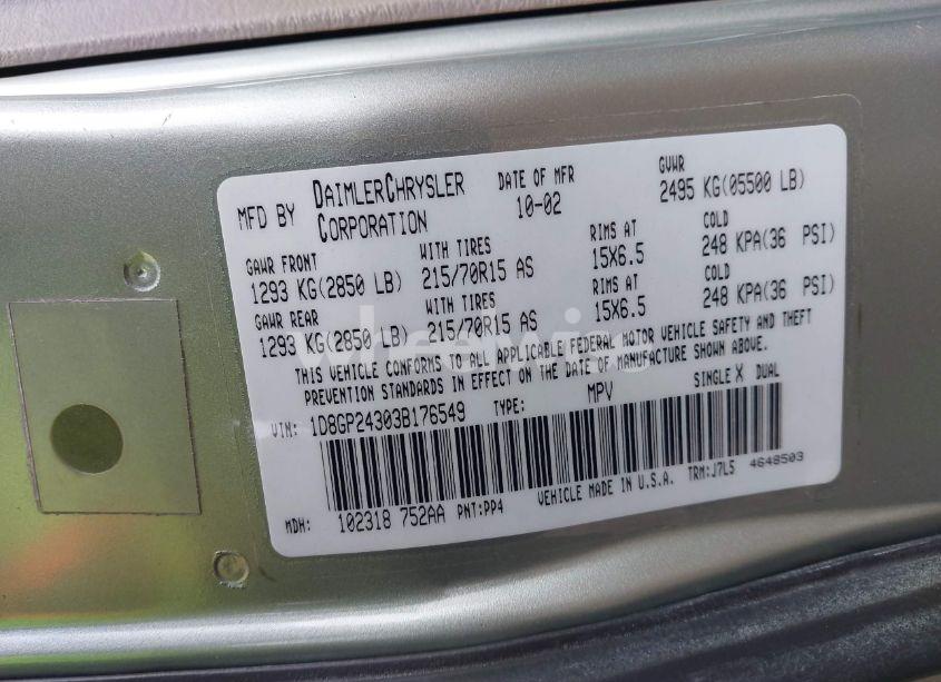 Photo 9 of 2003 Dodge Grand CARAVAN SE (VIN 1D8GP24303B176549)