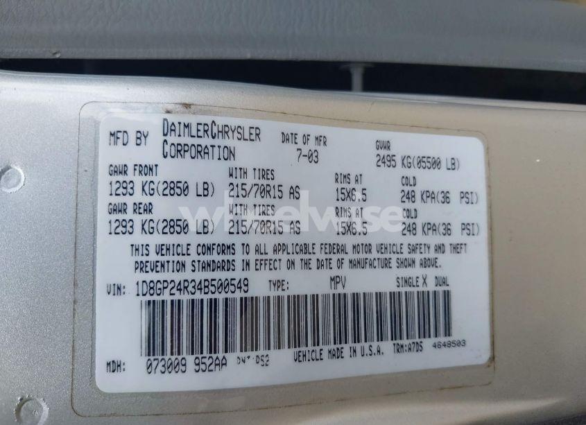 Photo 9 of 2004 Dodge Grand CARAVAN SE (VIN 1D8GP24R34B500549)