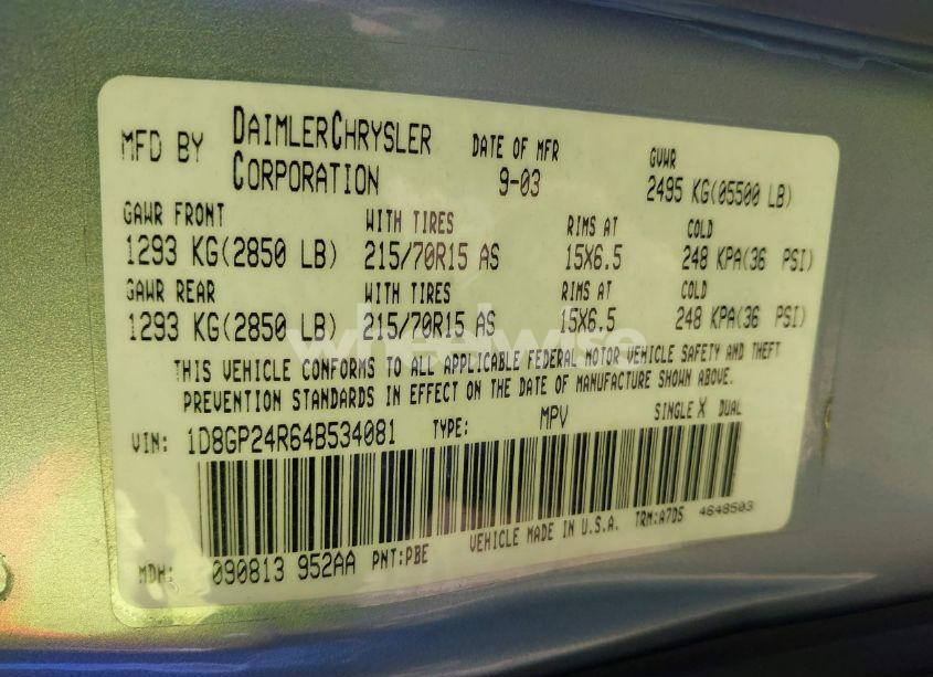 Photo 9 of 2004 Dodge Grand CARAVAN SE (VIN 1D8GP24R64B534081)