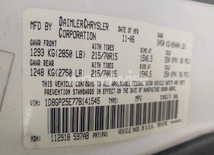 Photo 9 of 2007 Dodge Caravan SE (VIN 1D8GP25E77B141545)