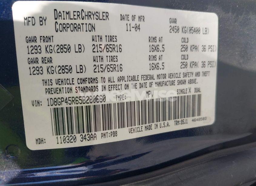 Photo 9 of 2005 Dodge Caravan SXT (VIN 1D8GP45R65B280660)