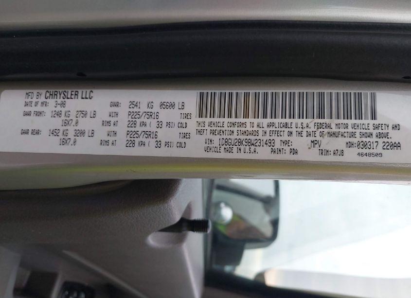 Photo 9 of 2008 Dodge Nitro SXT (VIN 1D8GU28K98W231493)