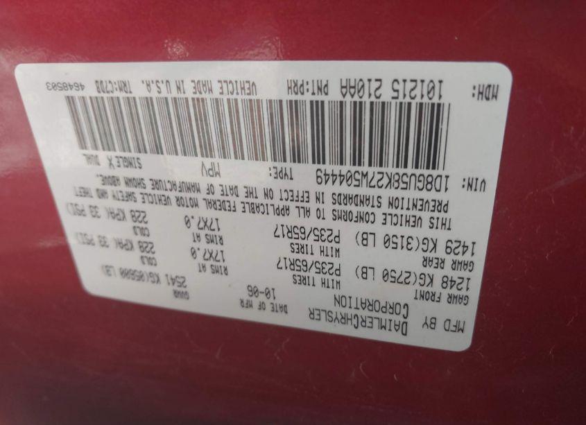 Photo 9 of 2007 Dodge Nitro SLT/RT (VIN 1D8GU58K27W504449)