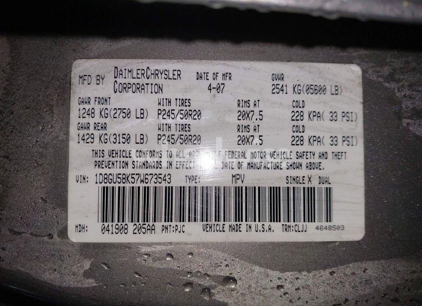 Photo 9 of 2007 Dodge Nitro SLT/RT (VIN 1D8GU58K57W673543)