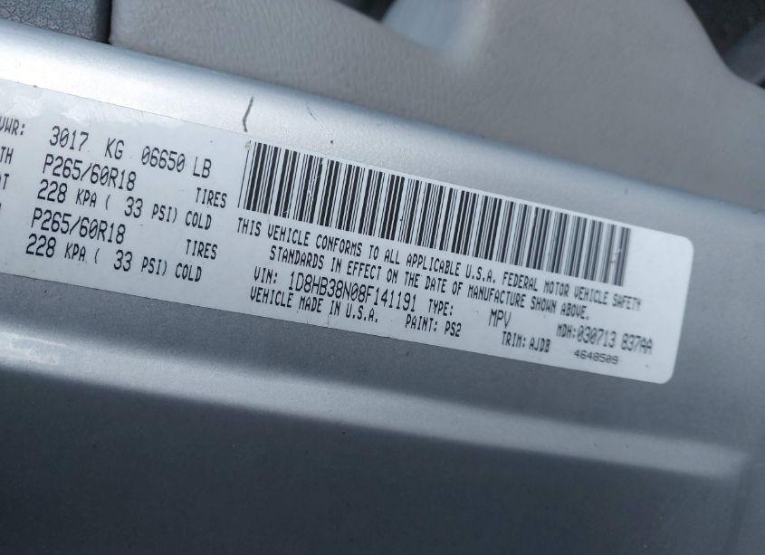 Photo 9 of 2008 Dodge Durango SXT (VIN 1D8HB38N08F141191)