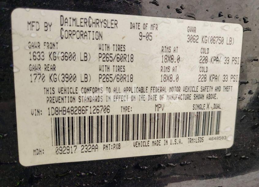 Photo 9 of 2006 Dodge Durango SLT (VIN 1D8HB48286F126706)