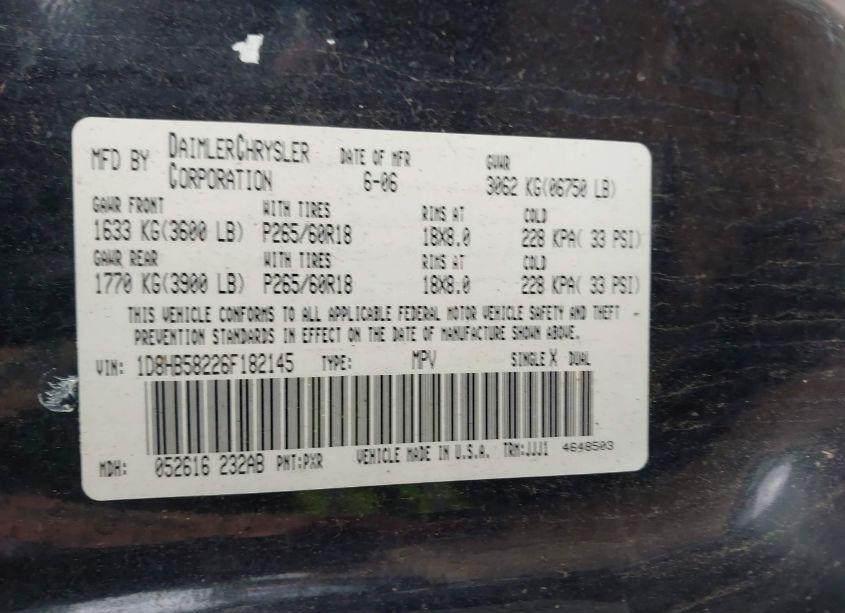 Photo 9 of 2006 Dodge Durango LIMITED (VIN 1D8HB58226F182145)