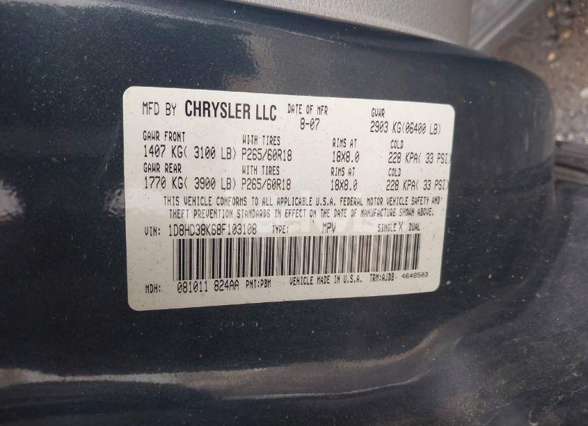 Photo 9 of 2008 Dodge Durango SXT (VIN 1D8HD38K68F103108)