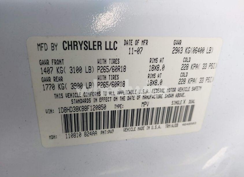 Photo 9 of 2008 Dodge Durango SXT (VIN 1D8HD38K88F120850)