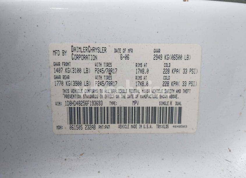 Photo 9 of 2006 Dodge Durango SLT (VIN 1D8HD48256F193693)