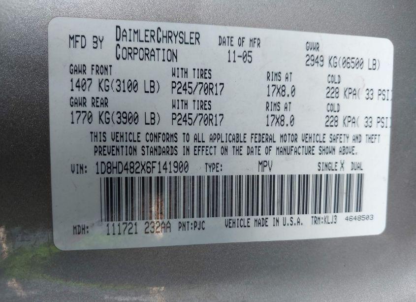 Photo 9 of 2006 Dodge Durango SLT (VIN 1D8HD482X6F141900)