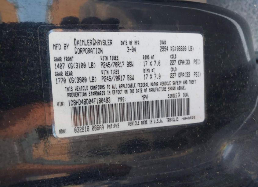 Photo 9 of 2004 Dodge Durango SLT (VIN 1D8HD48D04F180493)