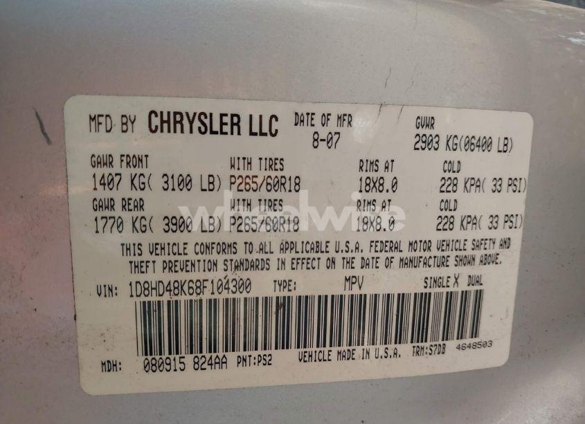 Photo 9 of 2008 Dodge Durango SLT (VIN 1D8HD48K68F104300)