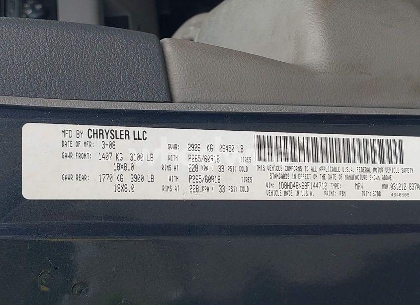 Photo 9 of 2008 Dodge Durango SLT (VIN 1D8HD48N68F144712)