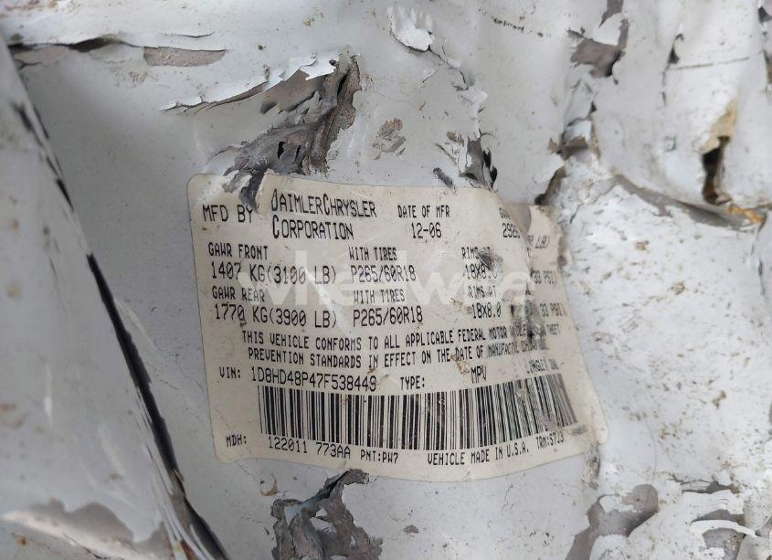 Photo 9 of 2007 Dodge Durango SLT (VIN 1D8HD48P47F538449)