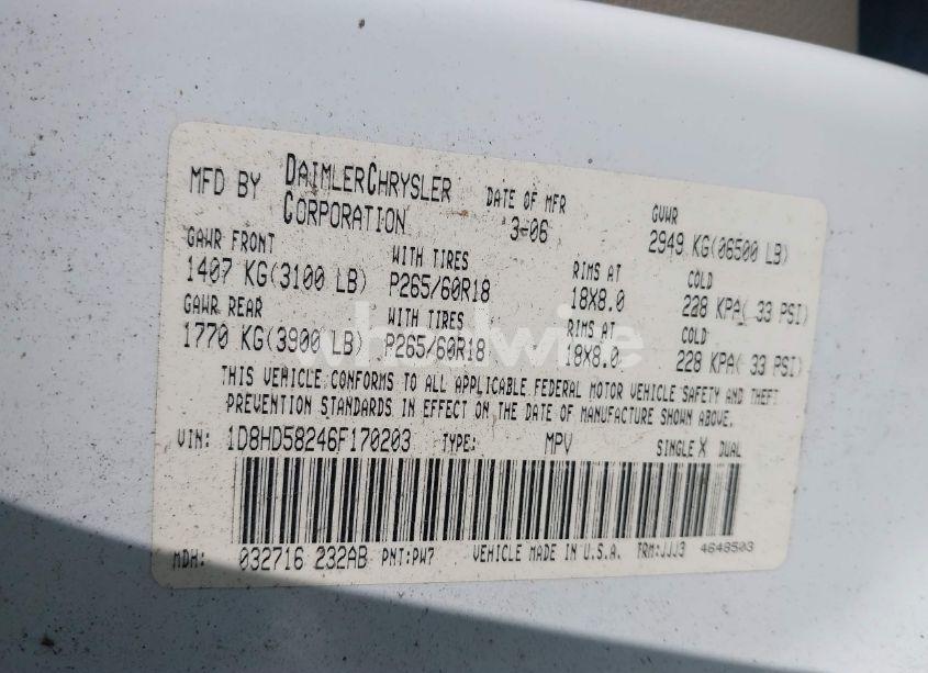 Photo 9 of 2006 Dodge Durango LIMITED (VIN 1D8HD58246F170203)