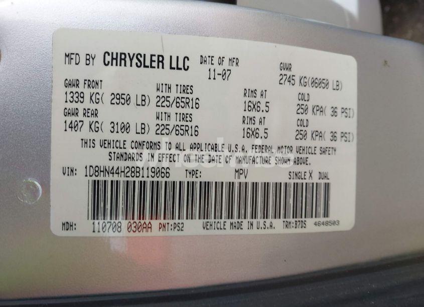 Photo 9 of 2008 Dodge Grand CARAVAN SE (VIN 1D8HN44H28B119066)