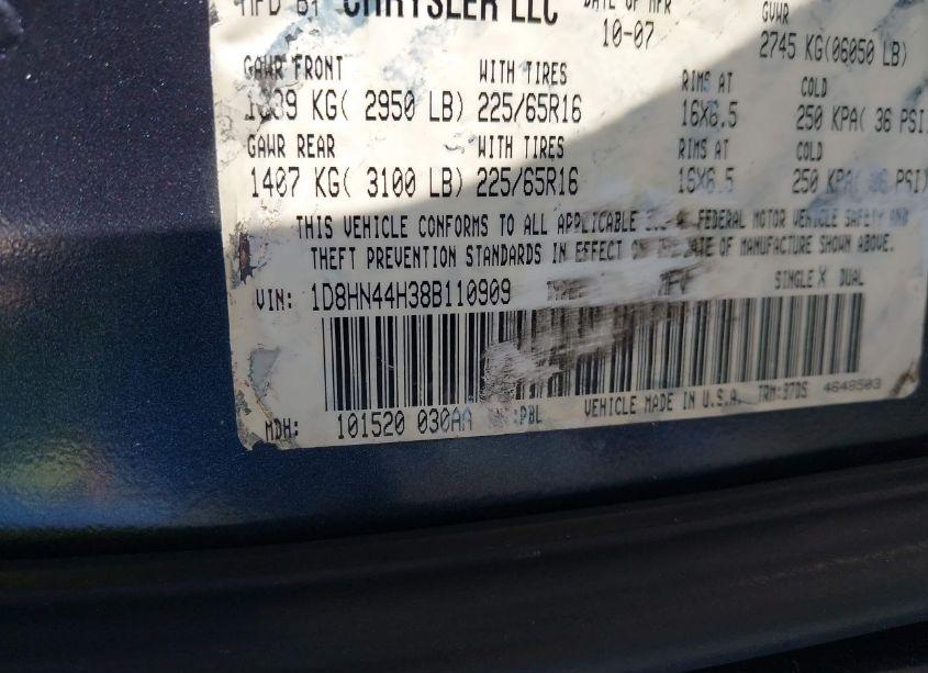 Photo 9 of 2008 Dodge Grand CARAVAN SE (VIN 1D8HN44H38B110909)