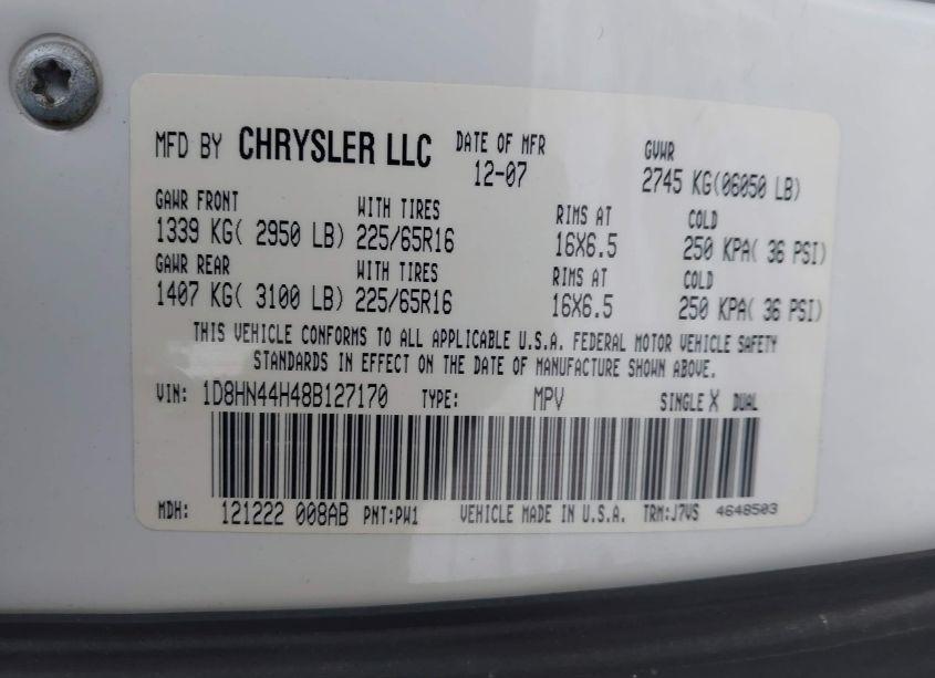 Photo 9 of 2008 Dodge Grand CARAVAN SE (VIN 1D8HN44H48B127170)