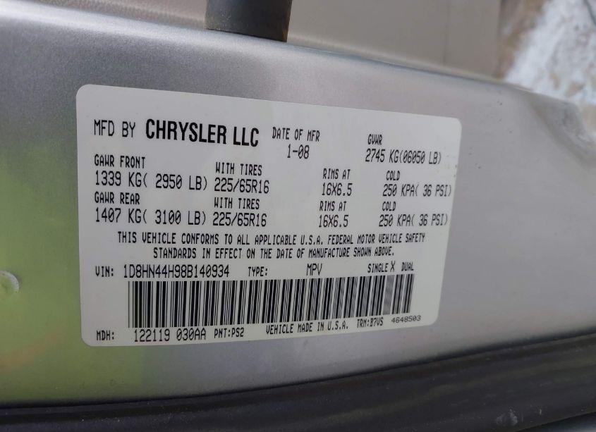 Photo 9 of 2008 Dodge Grand CARAVAN SE (VIN 1D8HN44H98B140934)
