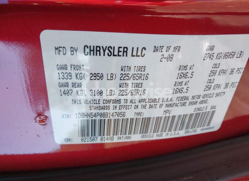 Photo 9 of 2008 Dodge Grand CARAVAN SXT (VIN 1D8HN54P08B147056)