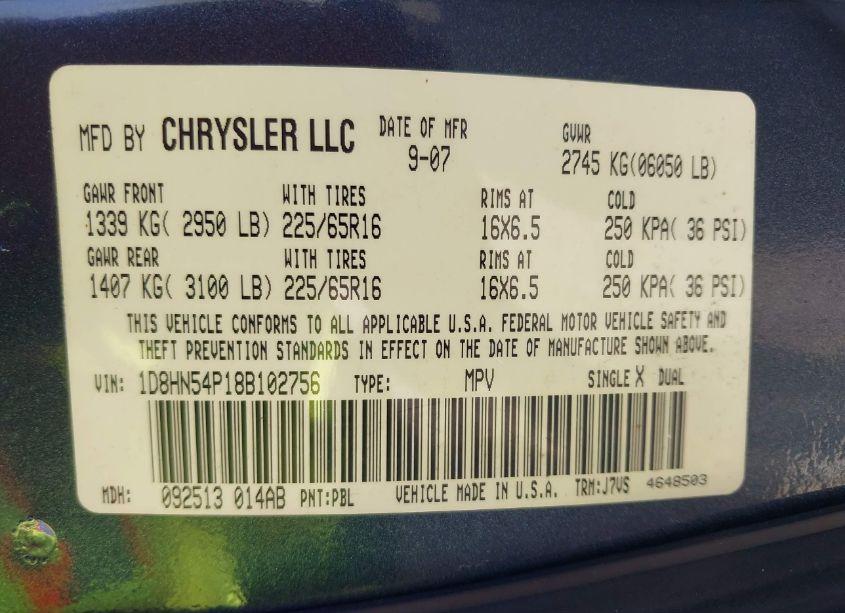 Photo 9 of 2008 Dodge Grand CARAVAN SXT (VIN 1D8HN54P18B102756)