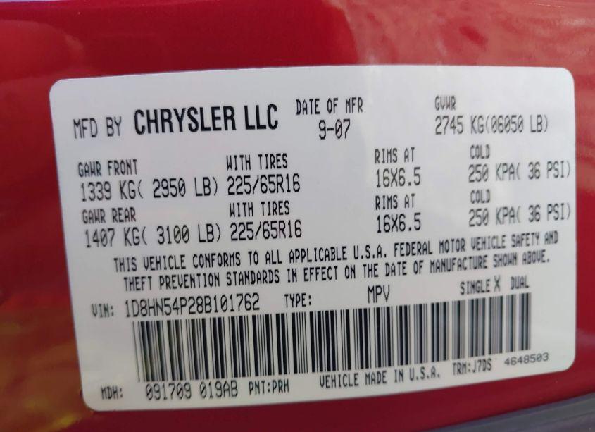 Photo 9 of 2008 Dodge Grand CARAVAN SXT (VIN 1D8HN54P28B101762)