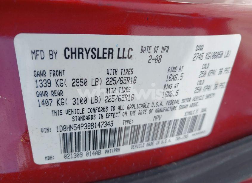 Photo 9 of 2008 Dodge Grand CARAVAN SXT (VIN 1D8HN54P38B147343)