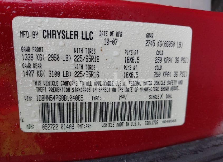 Photo 9 of 2008 Dodge Grand CARAVAN SXT (VIN 1D8HN54P68B104065)