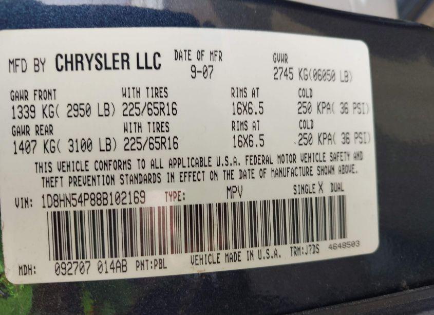 Photo 9 of 2008 Dodge Grand CARAVAN SXT (VIN 1D8HN54P88B102169)