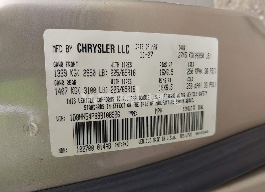Photo 9 of 2008 Dodge Grand CARAVAN SXT (VIN 1D8HN54P88B108926)
