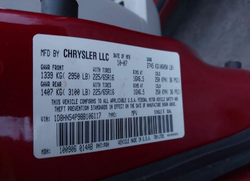 Photo 9 of 2008 Dodge Grand CARAVAN SXT (VIN 1D8HN54P98B106117)