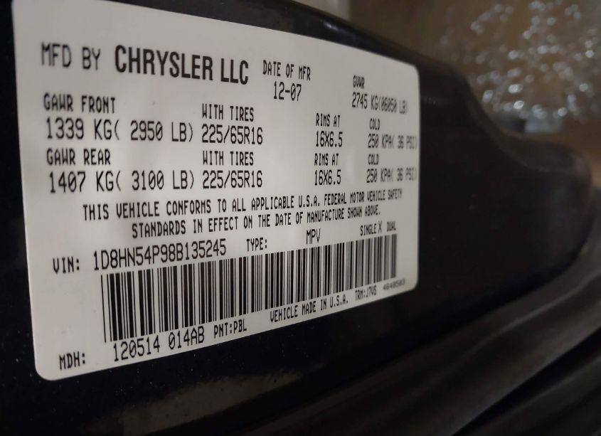 Photo 9 of 2008 Dodge Grand CARAVAN SXT (VIN 1D8HN54P98B135245)