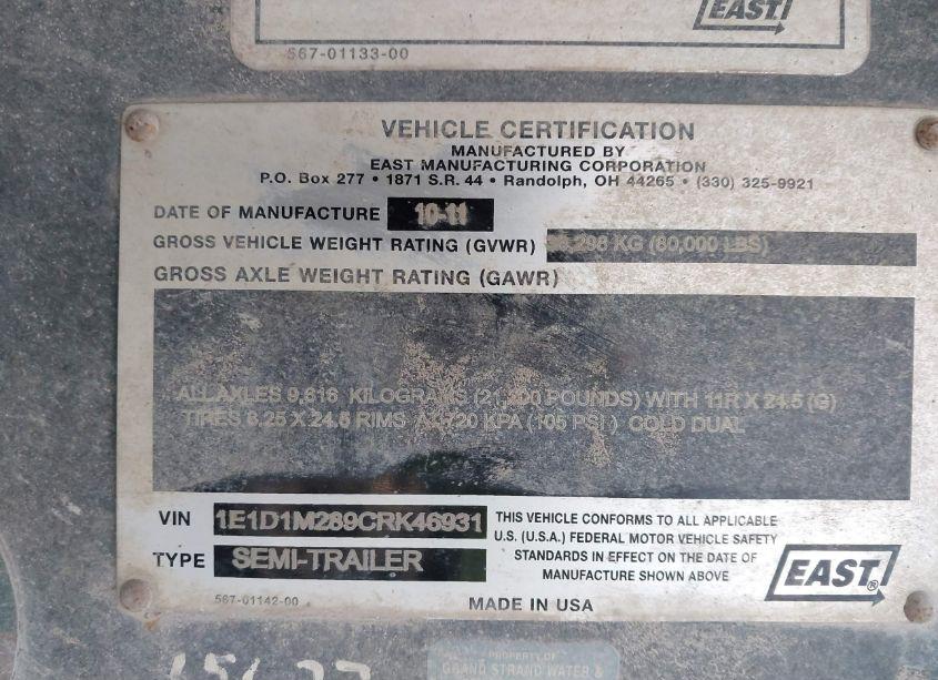 Photo 9 of 2012 East Manufacturing TANDEM (VIN 1E1D1N289CRK46931)