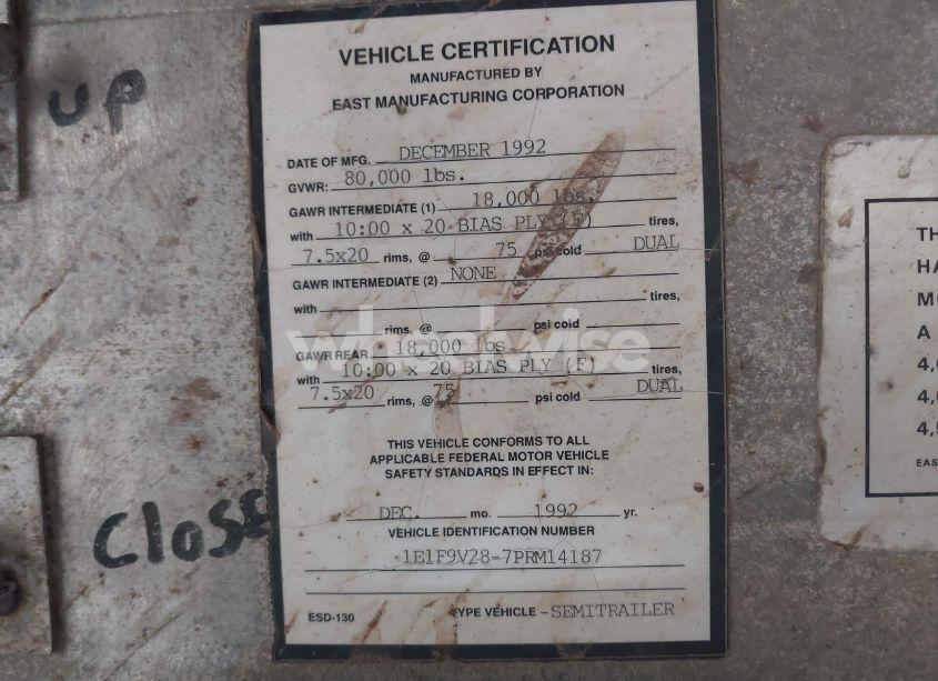 Photo 9 of 1993 East Manufacturing TRAILER (VIN 1E1F9V287PRM14187)