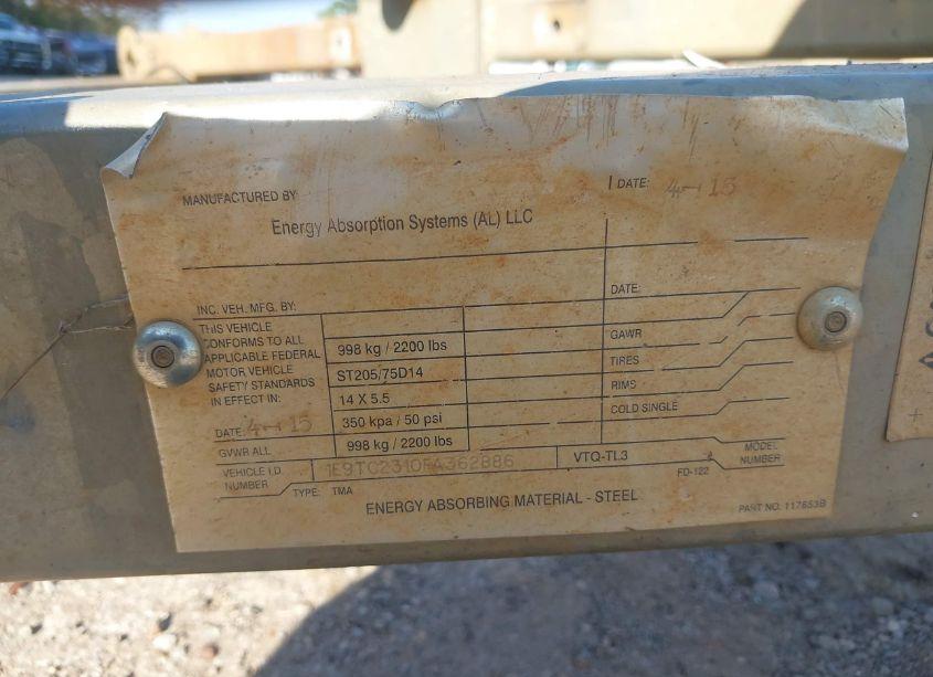 Photo 9 of 2015 Energy Absorptions S TRAILER - CUSTOM (VIN 1E9TC2310FA362886)