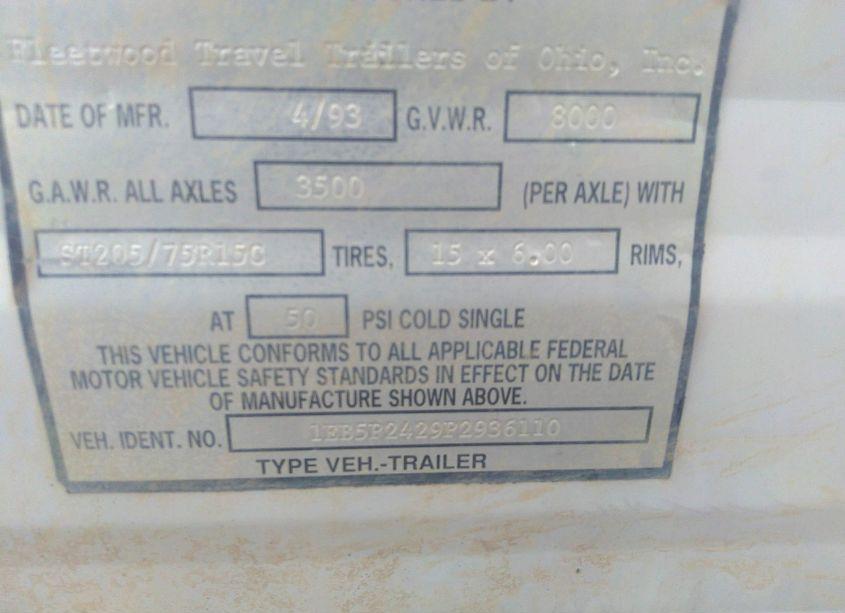 Photo 9 of 1993 Fleetwood Terry RESORT (VIN 1EB5P2429P2936110)