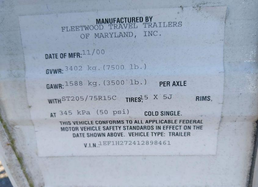 Photo 9 of 2001 Mallard 27h (VIN 1EF1H272412898461)