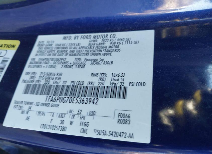 Photo 9 of 2014 Ford Fusion S (VIN 1FA6P0G70E5363942)