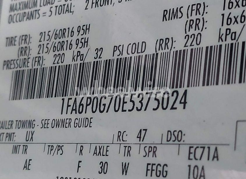 Photo 9 of 2014 Ford Fusion S (VIN 1FA6P0G70E5375024)