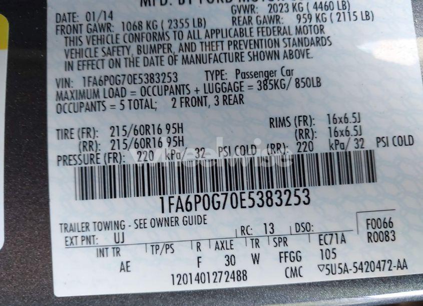 Photo 9 of 2014 Ford Fusion S (VIN 1FA6P0G70E5383253)