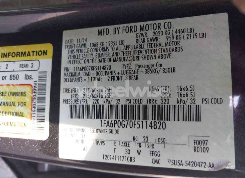 Photo 9 of 2015 Ford Fusion S (VIN 1FA6P0G70F5114820)