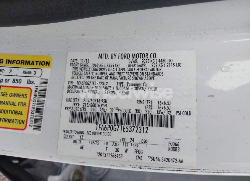 Photo 9 of 2014 Ford Fusion S (VIN 1FA6P0G71E5372312)