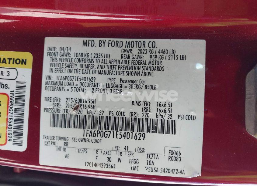 Photo 9 of 2014 Ford Fusion S (VIN 1FA6P0G71E5401629)