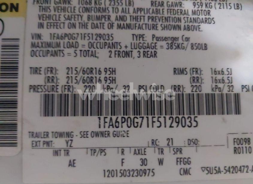 Photo 9 of 2015 Ford Fusion S (VIN 1FA6P0G71F5129035)